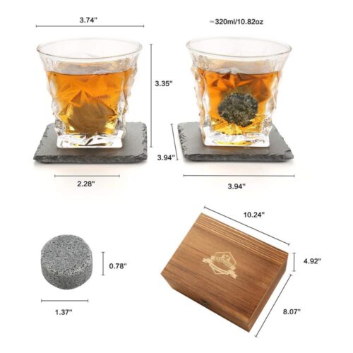 Whiskey Stones Gift Set Includes 2 Glasses