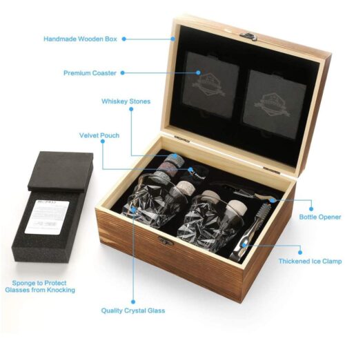Whiskey Stones Gift Set Includes 2 Glasses
