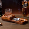 Wooden 2 In 1 Whiskey Glass Holder With Ashtray 1