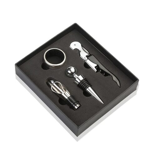 4 Piece Wine Bottle Opener, Stopper, Drip Ring and Pourer Set