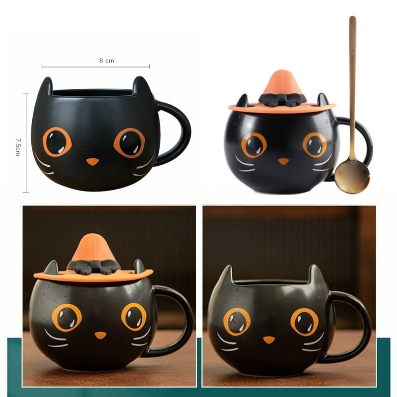 947241979 1 - Halloween Black Cat Cup With Witch Hat